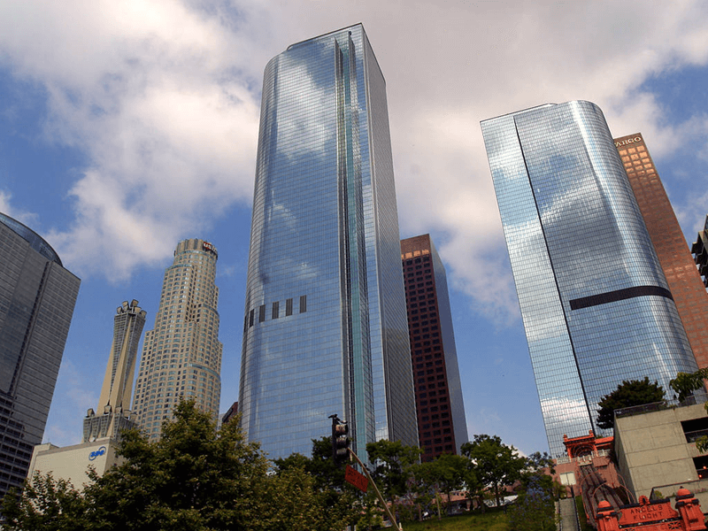 View of skyscrapers from the road