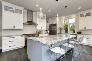 White kitchen with granite countertops