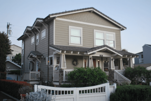 exterior of large grey 2 story house