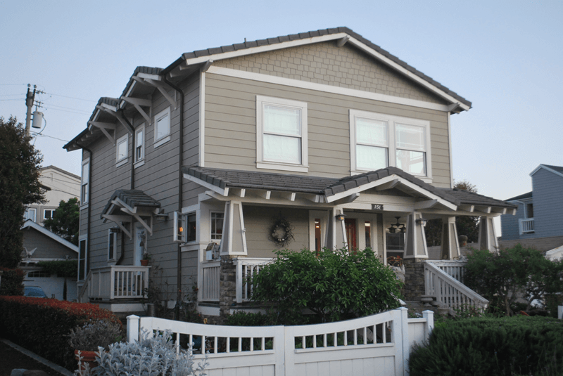 exterior of large grey 2 story house